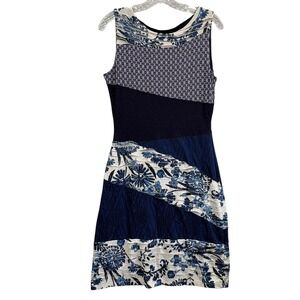 Desigual Blue Patchwork Jacquard Tube Dress Sleeveless Floral Boho Festival M
